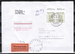 Bund 1691 als portoger. MeF mit 2x 700 Pf SWK als Bogen-Oberrand-Paar auf Wertbrief 800,- DM bis 20g/Rckschein von 1993-1997 n. Polen, AnkStpl.