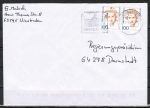 Bund 1955 - 2x 100 Pf Frauen "Schwarzhaupt" auf unter bzw. überfrankiertem Inlands-Brief von 1999