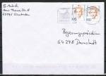 Bund 1955 - 2x 100 Pf Frauen "Schwarzhaupt" auf unter bzw. berfrankiertem Inlands-Brief von 1999