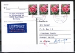 Bund 2694 Skl. (Mi. 2699) als portoger. MeF mit 4x 25 Ct. Blumen / Gartennelke als Skl.-Marke auf Luftpost-Postkarte von 2008-2010 nach China, AnkSt.