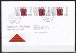 Bund 1424 als portoger. MeF mit 3x 100 Pf Franken-Apostel auf Nachnahme-Brief bis 20g von 1989, codiert