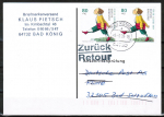 Bund 1727 als portoger. MeF mit 2x 80 Pf Jugend 1994 / Hans-guck-in-die-Luft auf Einzel-Anschriftenprüfungs-Postkarte von 1999, codiert, rs. Stpl.