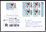 Bund 3736 als portoger. MeF mit 5x 61 Cent Briefe-Dauerserie aus Bogen mit Rand auf Einwurf-Einschreib-Postkarte von 2023-heute,codiert