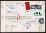 Bund 859 als portoger. MeF mit 3x 500 Pf I+T auf Auslands-Eil-Paketkarte bis 3 kg von 1982-1989 nach Belgien