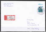 Bund 1381 als portoger. EF mit 280 Pf SWK aus Bogen mit Oberrand auf Inl.-Einschreibe-Brief bis 20g von 1988/1989