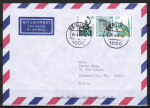 Berlin-Zdr. 795+796+834 D/u.g. als SWK-Zdr. 60+80+100 Pf unten geschn. als portoger. EF auf Luftpost-Brief 15-20g in die USA von 1989-1991, vs. codiert !
