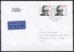 Bund 1282 als portoger. MeF mit 2x 80 Pf Karl Barth auf Luftpost-Brief 5-10g von 1986-1989 in die USA/Code