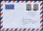 Bund 1297 als portoger. MeF mit 2x 70 Pf Wohlfahrt 1986 auf Luftpost-Brief bis 5g von 1986-1989 in die USA/Code