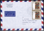 Bund 1346 als portoger. MeF mit 2x 80 Pf Weihnachten 1987 auf Luftpost-Brief 5-10g von 1987-1989 in die USA/Code