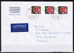 Bund 2694 als portoger. MeF mit 3x 25 Ct. Blumen / Gartennelke aus Rolle auf Auslands-Brief bis 20g von 2011-2014 nach Belgien, codiert