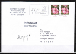Bund 2462 als portoger. MeF mit 2x 25 Cent Blumen / Malve aus Rolle auf Auslands-Infobrief von 2005 nach China, AnkSt.