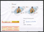 Bund 2240 als portoger. MeF mit 2x 153 Cent Sport 2002 aus Bogen auf "kleinem" Einwurf-Einschreibe-Brief "ber 50g" von 2002, codiert, B6-Format