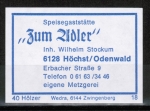 Zndholz-Etikett Hchst - Speisegaststtte "Zum Adler" - Wilhelm Stockum, um 1970