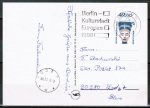 Berlin 814 als portoger. EF mit 70 Pf SWK / Nofretete mit Oberrand auf Auslands-Postkarte von 1988-1989 nach Polen, AnkStpl., Schürfstellen