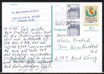 Bund 913 o.g./u.g.-Paar als portoger. MiF mit 10 Pf B+S oben/unten geschnittenes Paar im Buchdruck als Zusatz auf 40 Pf Sonderpostkarte von 1985