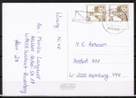 Bund 914 o.g./u.g. als portoger. EF mit 30 Pf B+S als senkr. Paar oben / unten geschnitten aus MH im Buchdruck auf Inlands-Postkarte von 1982-1993