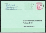 Bund 916 als portoger. EF mit roter 50 Pf B+S - Marke aus Rolle / verschnitten auf Inlands-Brief bis 20g von 1977-1978
