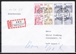 Bund B+S - Heftblatt mit roter 50 Pf als 10 Pf überfrankierte H-Blatt-EF mit roter 50 Pf Marke aus MH auf Inlands-Einschreibe-Brief bis 20g von 1977
