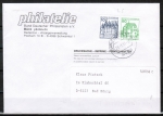 Bund 913+1038 o.g. als portoger. Zdr.-EF mit 10+50 Pf grüne B+S als Zdr. oben geschnitten aus MH im Letterset-Druck auf Inl.-Drucksache von 1990-1993