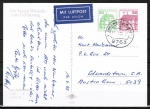 Bund 1038+1028 u.g. als portoger. Zdr.-EF mit 50 Pf grüne + 60 Pf rote B+S als Zdr. unten geschn. aus MH auf Luftpost-Postkarte von 1982-1989 n. Australien