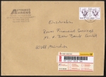 Bund 2159 als portoger. MeF mit 2x 300 Pf / 1,53 Euro Frauen-Marke auf C5-Inlands-Einwurf-Einschreibe-Brief von 2001-2002, ca. 22,3 cm lang