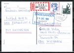 Bund 1428 als portoger. MiF mit 250 Pf Frauen und 60 Pf SWK auf Inlands-Einschreib-Postkarte von 1991, Stpl.-Mängel