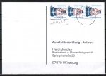 Bund 1398 als portoger. MeF mit 3x 20 Pf SWK aus Rolle auf Sammel-Anschriftenprüfungs-Postkarte von 1993-2002
