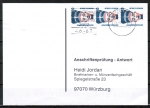 Bund 1398 als portoger. MeF mit 3x 20 Pf SWK aus Rolle auf Sammel-Anschriftenprfungs-Postkarte von 1993-2002