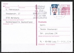Bund 1398 - 20 Pf SWK aus Bogen - als Zusatz auf 60 Pf Ganzsachen-Postkarte vom Juli 1989 nach Polen, AnkStpl.