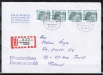 Bund 1342 als portoger. MeF mit 4x 80 Pf SWK aus Rolle auf Ausl.-Einschreibe-Brief bis 20g von 1988 nach Polen, AnkStpl.