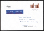 Bund 1348 als portoger. MeF mit 2x 300 Pf SWK aus Rolle auf Nichtstand.-Luftpost-Brief bis 50g von 1996 nach Kanada, vs. codiert
