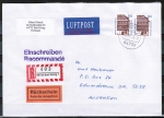 Bund 1746 als portoger. MeF mit 2x 550 Pf SWK als Bogen-Paar auf Lp-Einschr.-Rckschein-Brief 20-50g von 1994-1997 n. Australien, AnkStpl. auf Brief