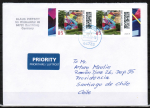 Bund 3783 als portoger. MeF mit 2x 85 Cent Past and Future auf Auslands-Brief 20-50g von 2023-2024 nach Chile, Ankunftsstempel