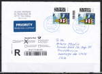 Bund 3657 als portoger. MeF mit 2x 275 Cent Briefe-Dauerserie aus Rolle mit kl.Zw. auf Auslands-Einschreibe-Brief 20-50g von 2025-2026 nach Chile, AnkStpl.