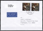 Bund 1303 als portoger. MeF mit 2x 80 Pf Weihnachten 1986 auf Luftpost-Brief 5-10g von 1986-1989 in die USA/Code