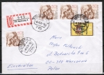 Bund 962 als portoger. MiF mit 4x 50 Pf Martin Buber + 10 Pf Tag der Bfm. 1977 auf Einschreibe-Brief bis 20g von 1978 nach Polen, AnkStpl.