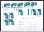 Berlin 863 als portoger. MeF mit 12x 5 Pf SWK aus Bogen (1x EZM ohne Rand) auf Drucksache bis 20g von 1990