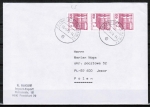 Bund 1028 als portoger. MeF mit 3x roter 60 Pf B+S - Marke aus Rolle im Letterset-Druck auf Auslands-Brief 20-50g von 1987-1989 nach Polen, AnkStpl.