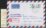 Bund 920 als portoger. MeF mit 2x 200 Pf B+S - Serie aus Rolle auf Luftpost-Einschreibe-Brief 15-20g von 1988 in die USA, Ank. auf Claim-Check, Cartax