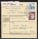 Bund 999 als portoger. MiF mit 230 Pf B+S - Serie aus Rolle auf Inlands-Paketkarte vom Nov./Dez. 1978