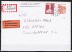 Bund 1143 als portoger. MiF mit 300 Pf Burgen und Schlsser - Serie aus Rolle Letterset + 130 Pf I+T auf Inl.-Einschr.-Rsch-Brief bis 20g von 1987-1989