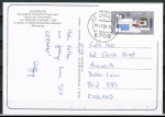 Bund 1321 - 60 Pf Europa 1987 als Ganzsachen-Ausschnitt aus PSo 14 oder 16 als portoger. EF auf Postkarte von 1990 nach Großbritannien, blau codiert