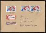 Bund 1409 als portoger. MeF mit 3x 140 Pf Sport 1989 auf Inlands-Einschreibe-Brief 20-50g von 1989-1992