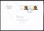 Bund 1607 als portoger. MeF mit 2x 140 Pf Adam Schall auf Auslands-Brief 50-100g vom März 1993 nach Estland, AnkStpl., 14x20 cm