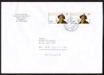 Bund 1607 als portoger. MeF mit 2x 140 Pf Adam Schall auf Auslands-Brief 50-100g vom Mrz 1993 nach Estland, AnkStpl., 14x20 cm