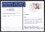 Bund 1710 als portoger. EF mit 200 Pf Heinrich Hertz auf bersee-Luftpost-Postkarte von 1994 nach Kanada, codiert