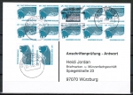 Bund 1448 als portoger. MeF mit 12x 5 Pf SWK aus Rolle auf Sammel-Anschriftenprfungs-Postkarte von 1993-2002