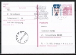 Bund 1398 - 20 Pf SWK aus Bogen - als Zusatz auf 60 Pf Ganzsachen-Postkarte vom Juli 1989 nach Polen, vs. AnkStpl.