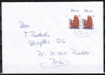 Bund 1469 als portoger. MeF mit 2x 70 Pf SWK Helgoland aus Bogen als Oberrand-Paar auf Ausl.-Brief von 1991 nach Polen, AnkStpl.