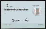 Bund 1399 als portoger. EF mit 33 Pf SWK aus Rolle auf Auffrankierungszettel für Massendrucksache-Einlieferung von 1989